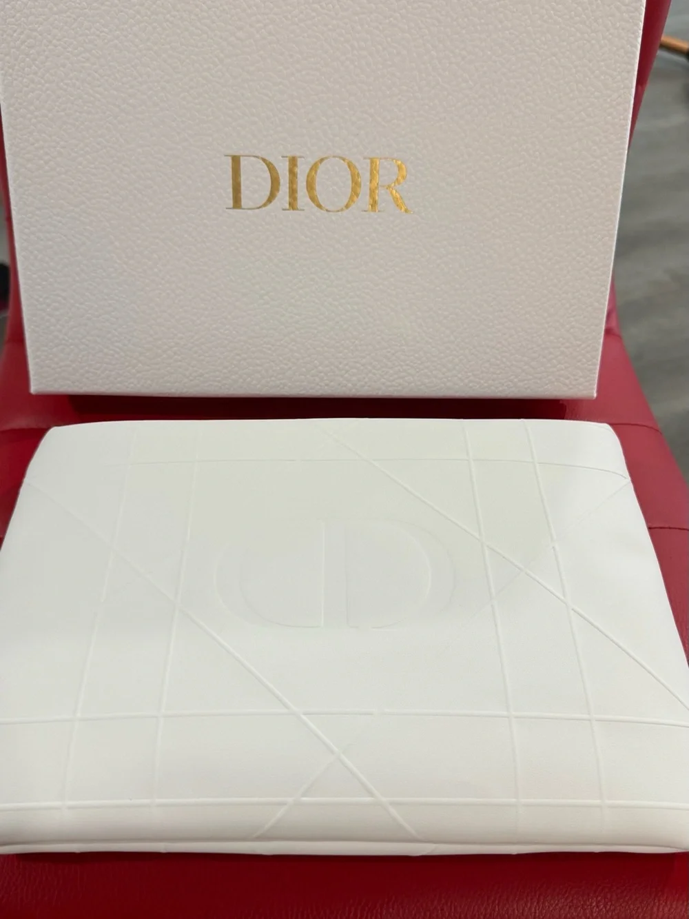Dior White Quilted Leather Star-Zip Cosmetic Pouch
